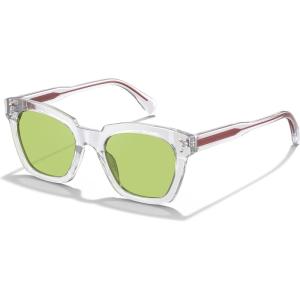 CARFIA Acetate Polarized Sunglasses for Women UV400 Protection, Trendy Cat Eye Shades Designer Sun Glasses CA3005F(4. Clear White Frame Green Lenses)