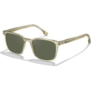 CARFIA Classic Polarized Sunglasses for Men UV400 Protection, Flexible Acetate Shades with Core Wire Design CA31238(4. Clear Tea Frame Green Lens)