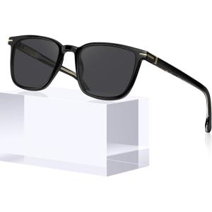 CARFIA Classic Polarized Sunglasses for Men UV400 Protection, Flexible Acetate Shades with Core Wire Design CA31238(A. Black Frame Gray Lenses)