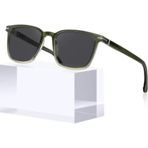 CARFIA Classic Polarized Sunglasses for Men UV400 Protection, Flexible Acetate Shades with Core Wire Design CA31238(C. Green + Clear Yellow Frame Gray Lenses)