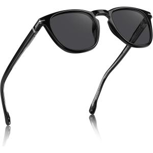 CARFIA Classic Retro Polarized Sunglasses for Men Anti-slip Temple Tail Elegant Gift-Ready Case CA31237(1. Bright Black Frame Gray Lenses)