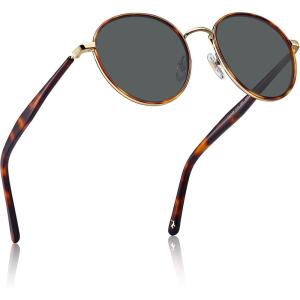 CARFIA Retro Round Polarized Sunglasses for Women UV Protection Acetate Arms Metal Frame Driving Glasses(B: Tortoise Frame / Grey Lens)
