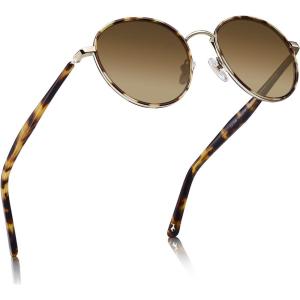 CARFIA Retro Round Polarized Sunglasses for Women UV Protection Acetate Arms Metal Frame Driving Glasses(C: Brown Tortoise Frame / Brown Gradient Lens)
