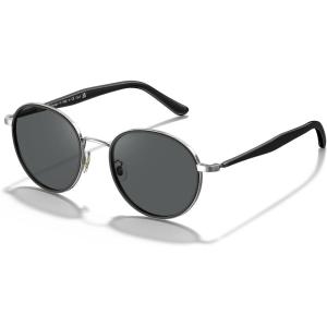 CARFIA Retro Round Polarized Sunglasses for Women UV Protection Acetate Arms Metal Frame Driving Glasses(H: Black Frame / Grey Lens)