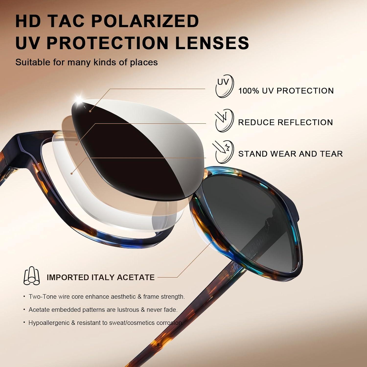 image:imageCARFIA Designer Acetate Womens Polarized Sunglasses Fit Most Face Shapes Trendy Shades UV Protection Hypoallergenic Handmade2 Bluebrown Tortoise Frame Grey Gradient Lens