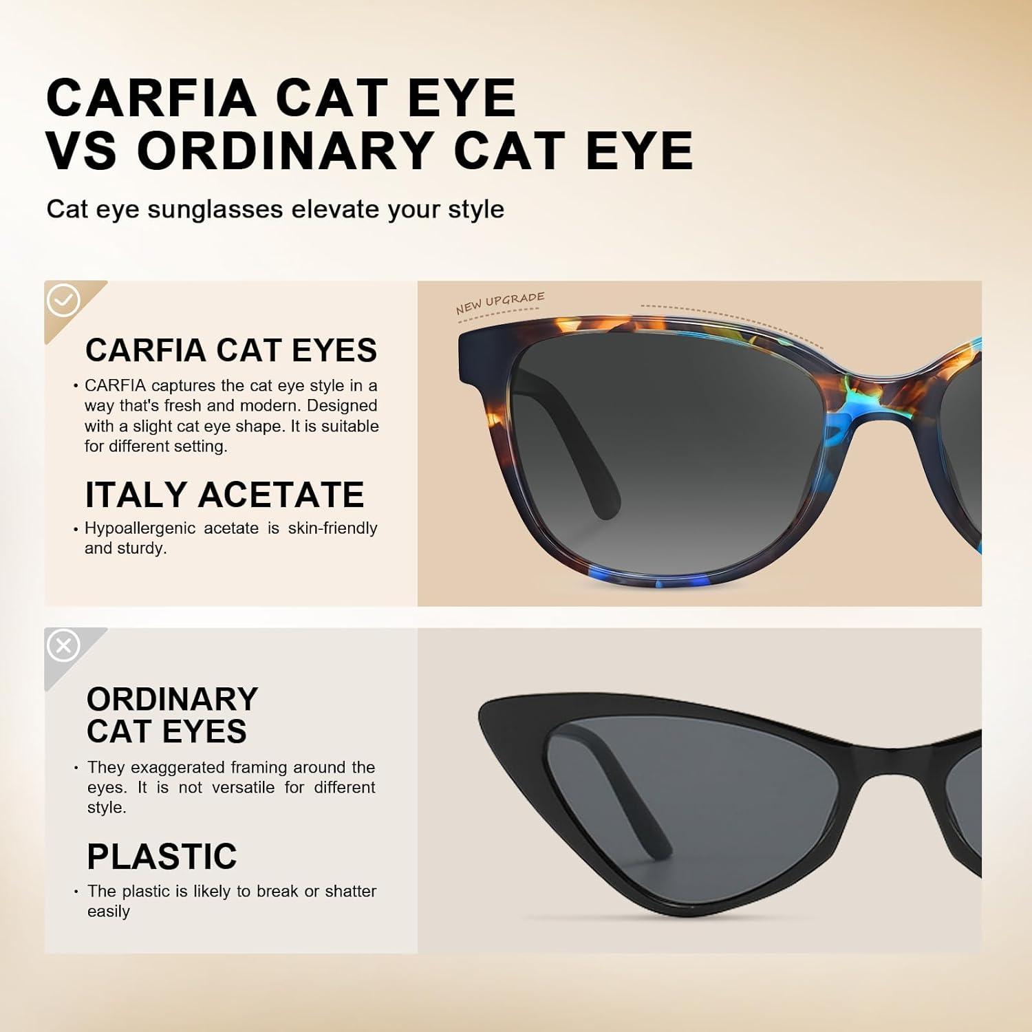 image:imageCARFIA Designer Acetate Womens Polarized Sunglasses Fit Most Face Shapes Trendy Shades UV Protection Hypoallergenic Handmade2 Bluebrown Tortoise Frame Grey Gradient Lens