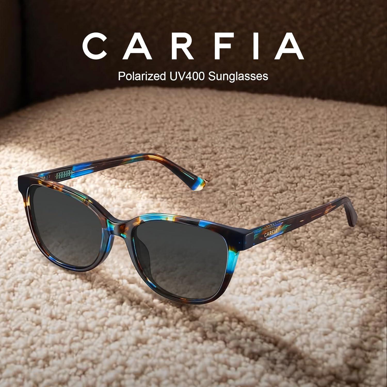image:imageCARFIA Designer Acetate Womens Polarized Sunglasses Fit Most Face Shapes Trendy Shades UV Protection Hypoallergenic Handmade2 Bluebrown Tortoise Frame Grey Gradient Lens