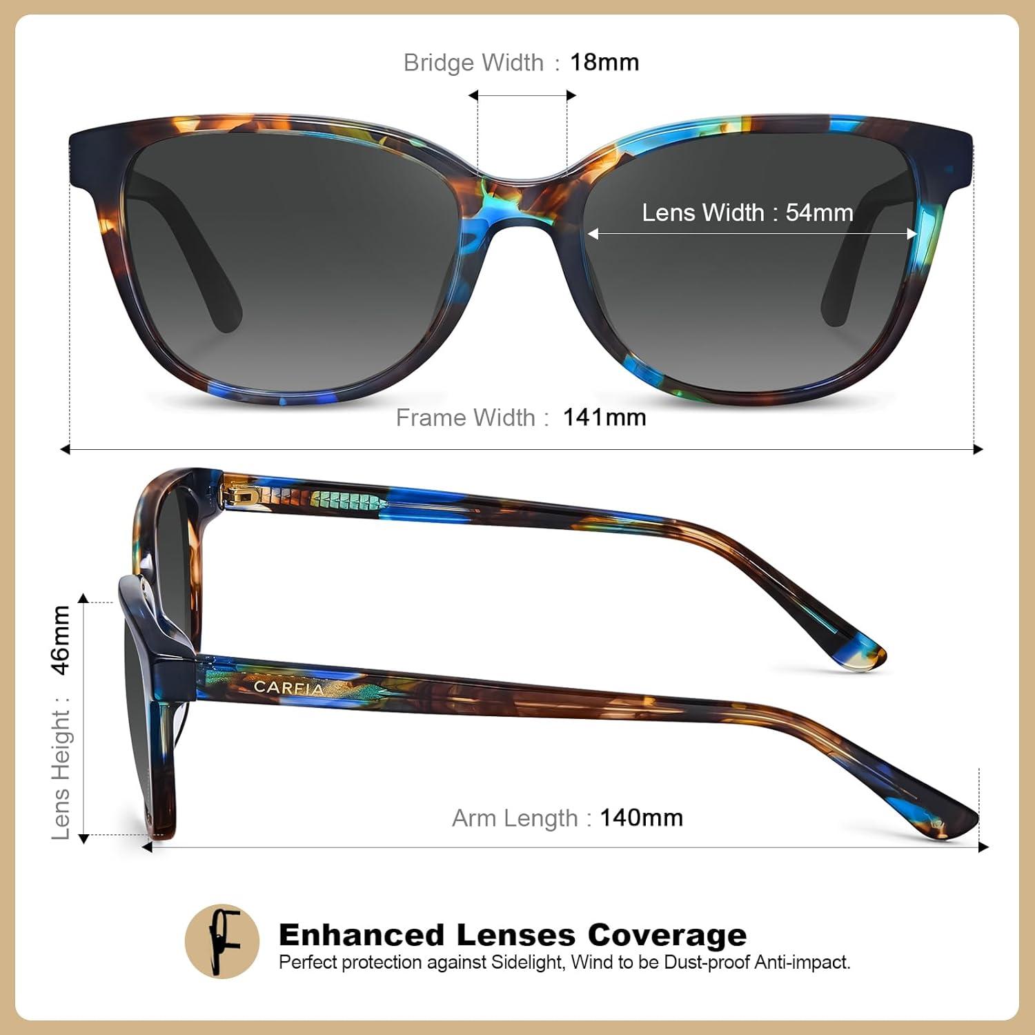 image:imageCARFIA Designer Acetate Womens Polarized Sunglasses Fit Most Face Shapes Trendy Shades UV Protection Hypoallergenic Handmade2 Bluebrown Tortoise Frame Grey Gradient Lens