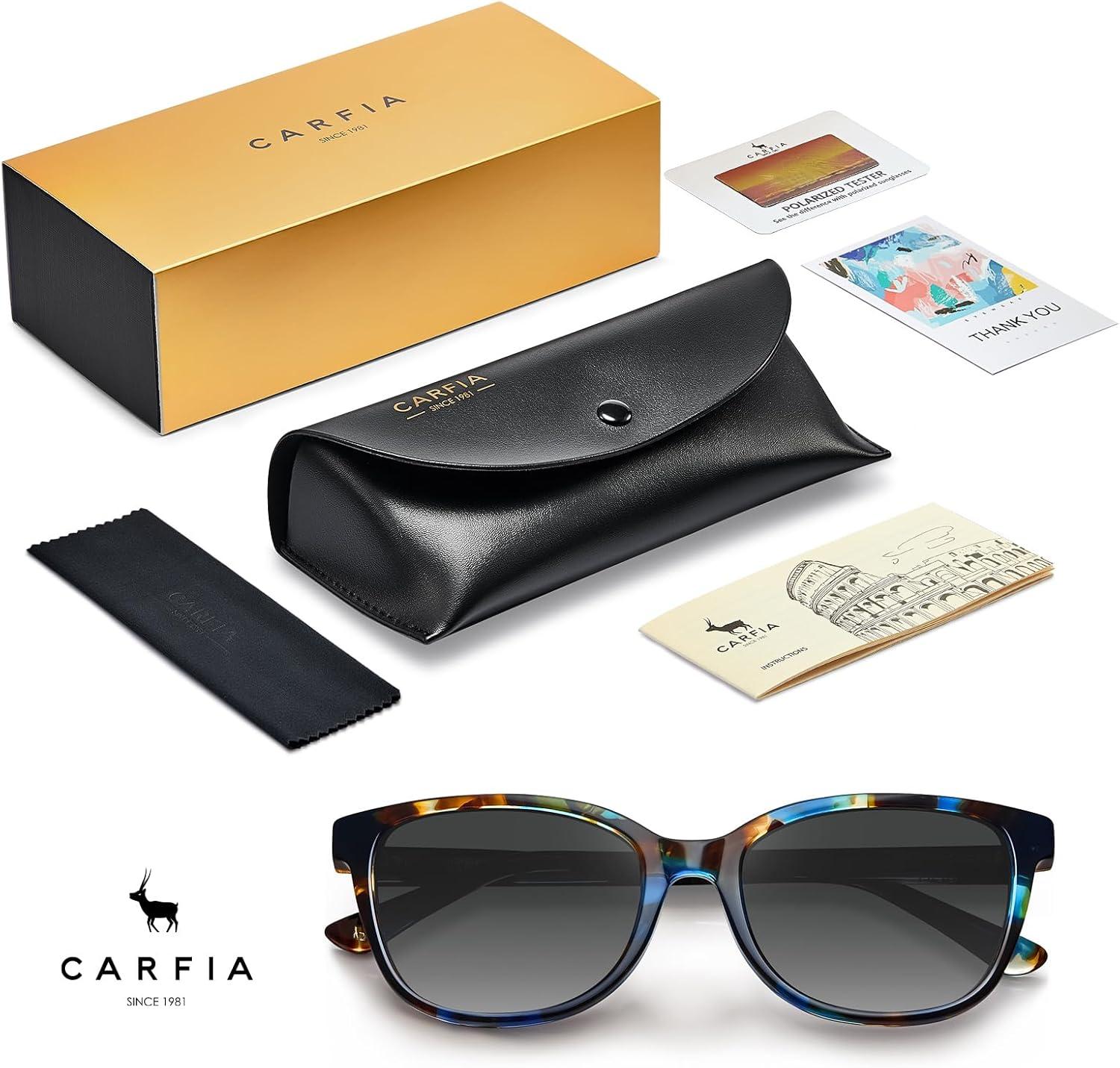 image:imageCARFIA Designer Acetate Womens Polarized Sunglasses Fit Most Face Shapes Trendy Shades UV Protection Hypoallergenic Handmade2 Bluebrown Tortoise Frame Grey Gradient Lens