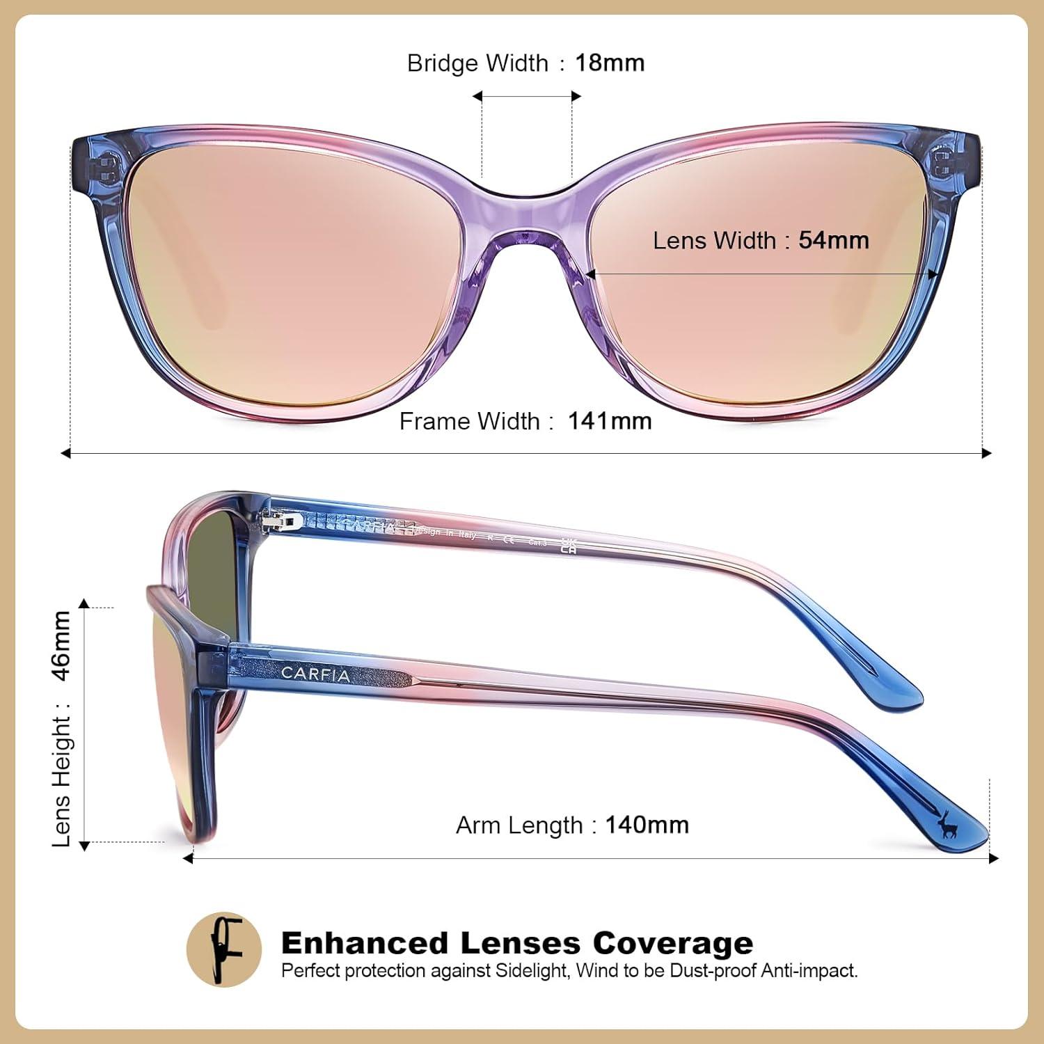 image:imageCARFIA Designer Acetate Womens Polarized Sunglasses Fit Most Face Shapes Trendy Shades UV Protection Hypoallergenic Handmade4 Bluepinkpurple Frame Pink Mirrored Lens