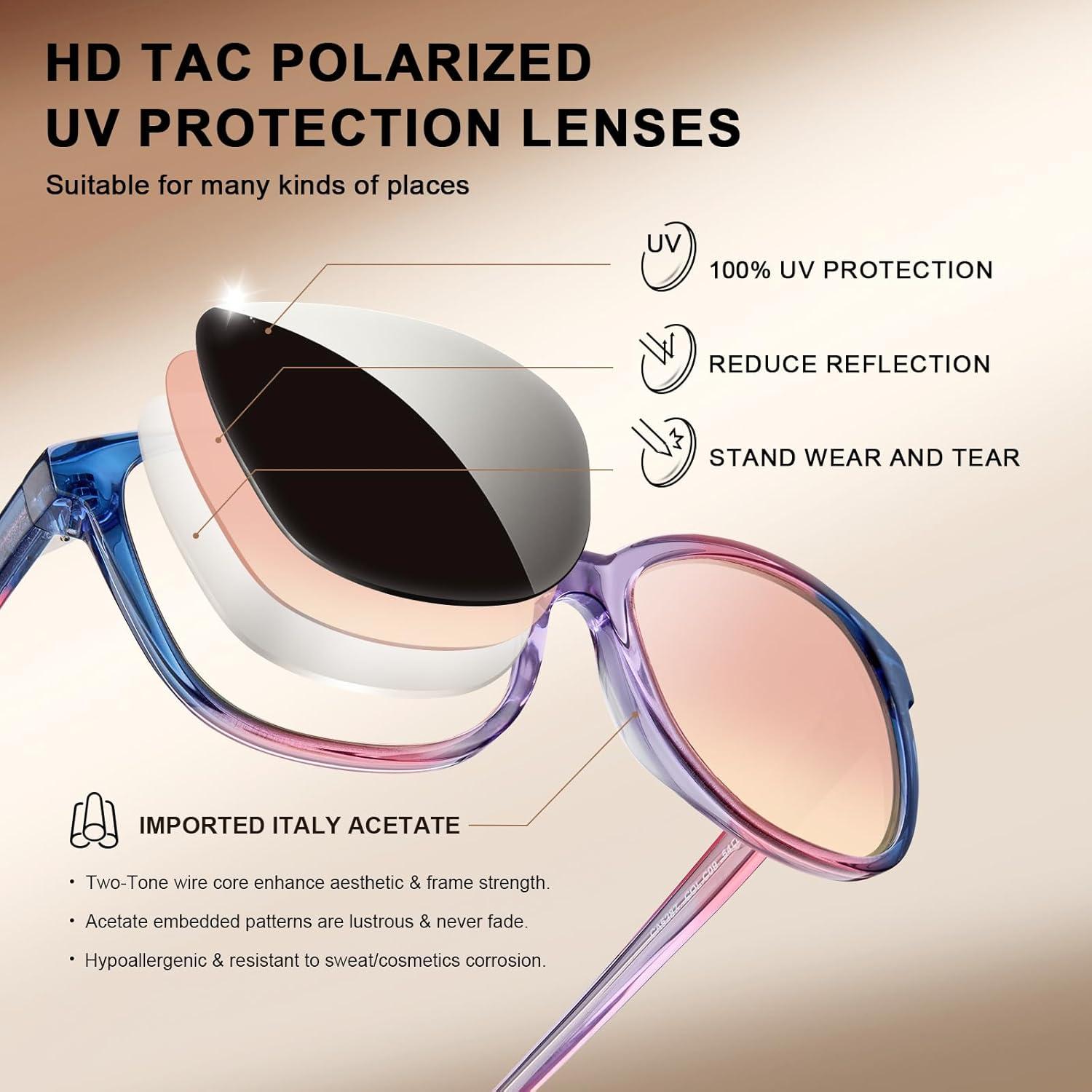 image:imageCARFIA Designer Acetate Womens Polarized Sunglasses Fit Most Face Shapes Trendy Shades UV Protection Hypoallergenic Handmade4 Bluepinkpurple Frame Pink Mirrored Lens