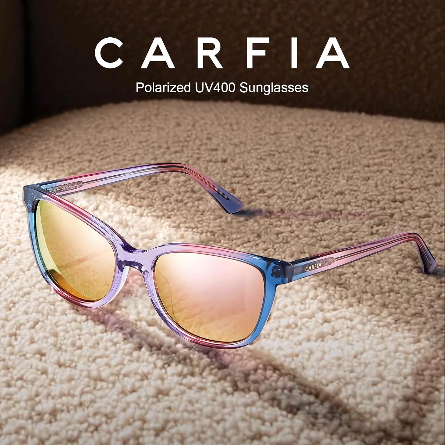 image:imageCARFIA Designer Acetate Womens Polarized Sunglasses Fit Most Face Shapes Trendy Shades UV Protection Hypoallergenic Handmade4 Bluepinkpurple Frame Pink Mirrored Lens