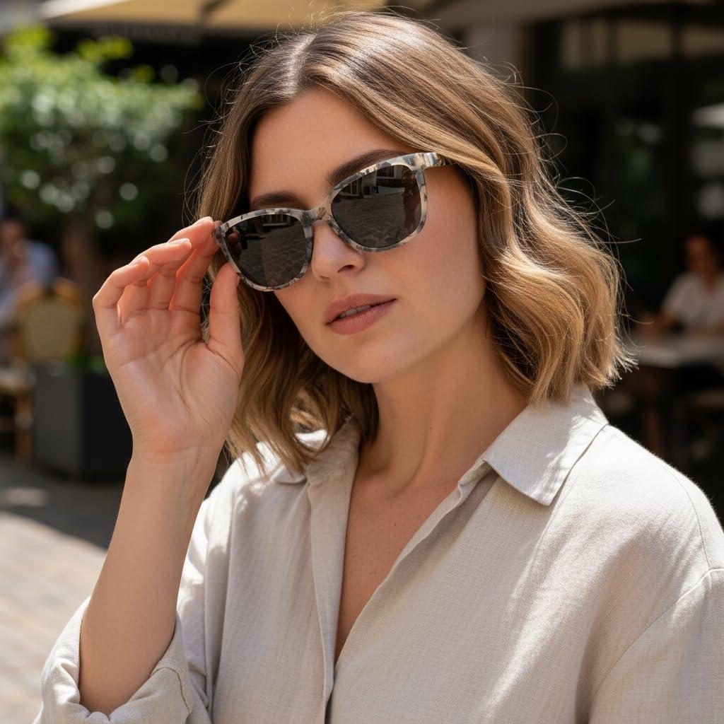 image:imageCARFIA Designer Acetate Womens Polarized Sunglasses Fit Most Face Shapes Trendy Shades UV Protection Hypoallergenic Handmade5 Beige Frame Grey Lens