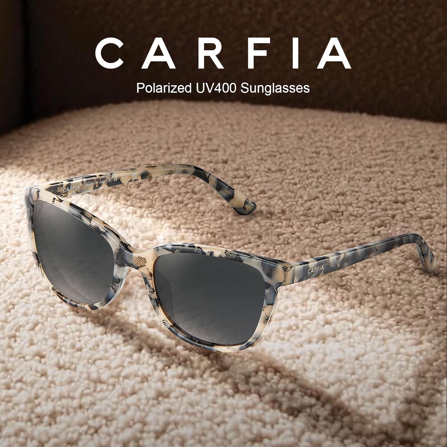 image:imageCARFIA Designer Acetate Womens Polarized Sunglasses Fit Most Face Shapes Trendy Shades UV Protection Hypoallergenic Handmade5 Beige Frame Grey Lens