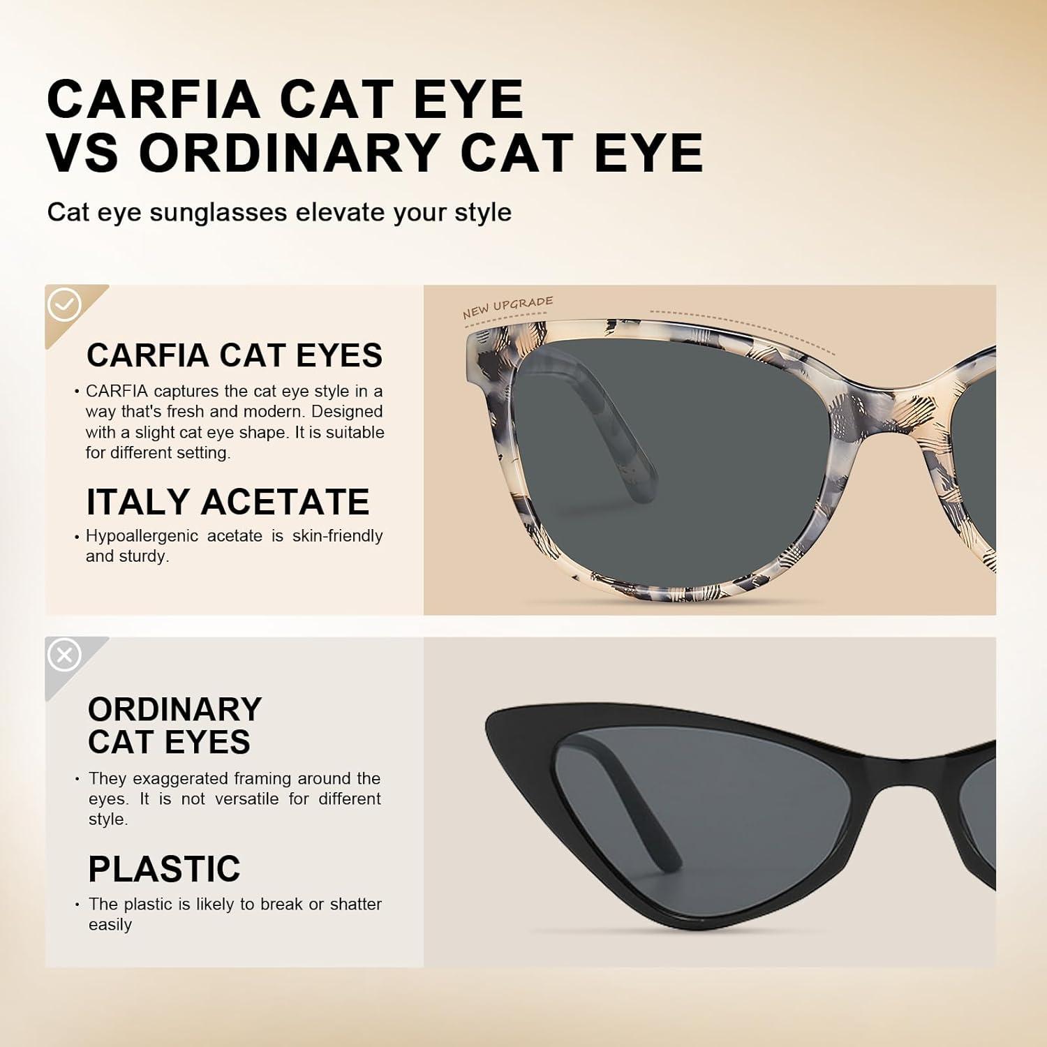 image:imageCARFIA Designer Acetate Womens Polarized Sunglasses Fit Most Face Shapes Trendy Shades UV Protection Hypoallergenic Handmade5 Beige Frame Grey Lens