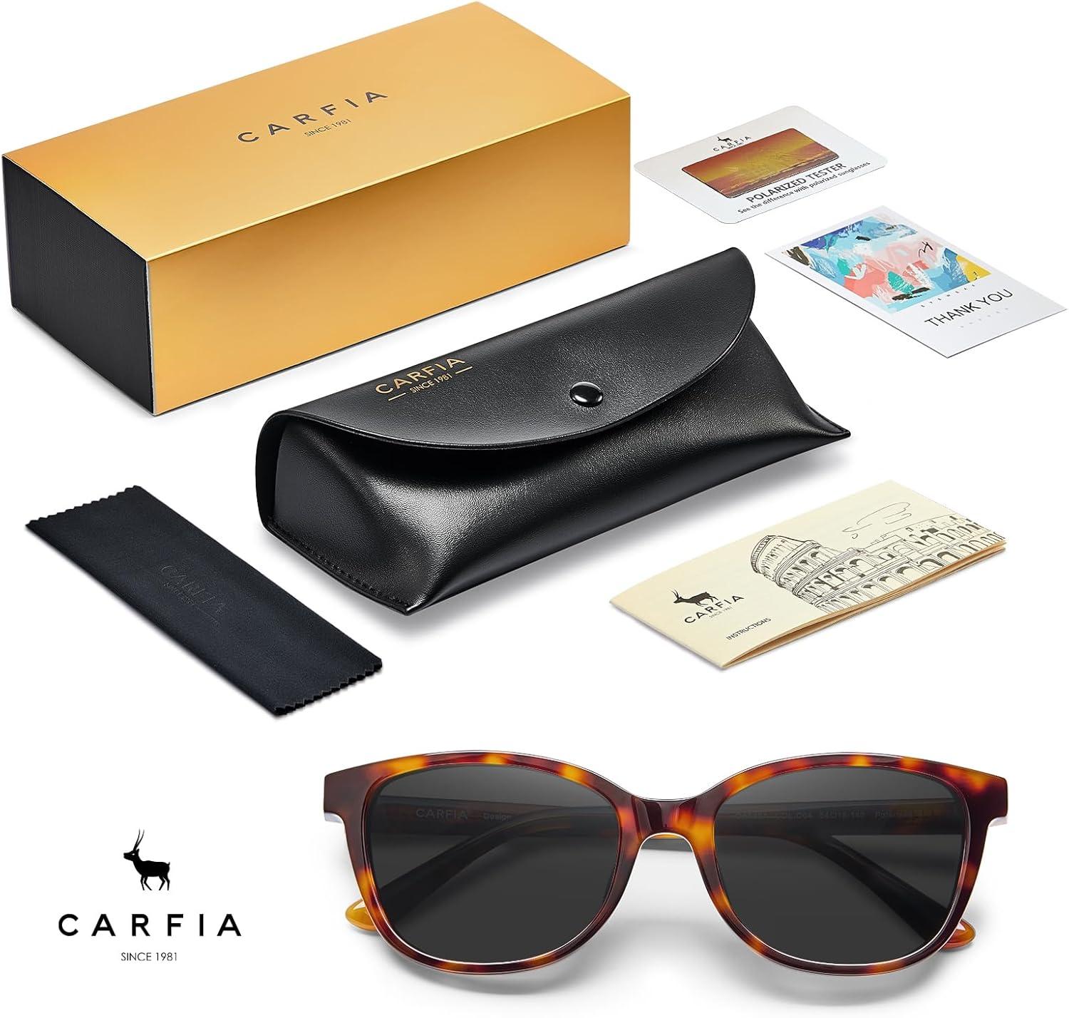 image:imageCARFIA Designer Acetate Womens Polarized Sunglasses Fit Most Face Shapes Trendy Shades UV Protection Hypoallergenic Handmade6 New Tortoise Frame Grey Lens