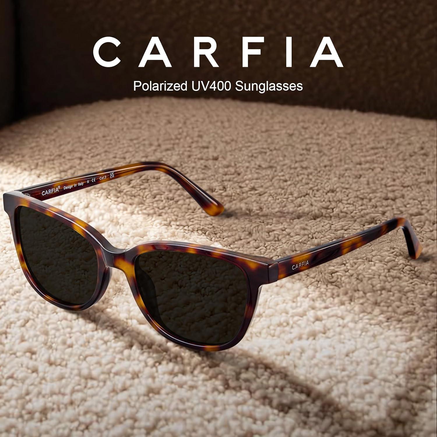 image:imageCARFIA Designer Acetate Womens Polarized Sunglasses Fit Most Face Shapes Trendy Shades UV Protection Hypoallergenic Handmade6 New Tortoise Frame Grey Lens