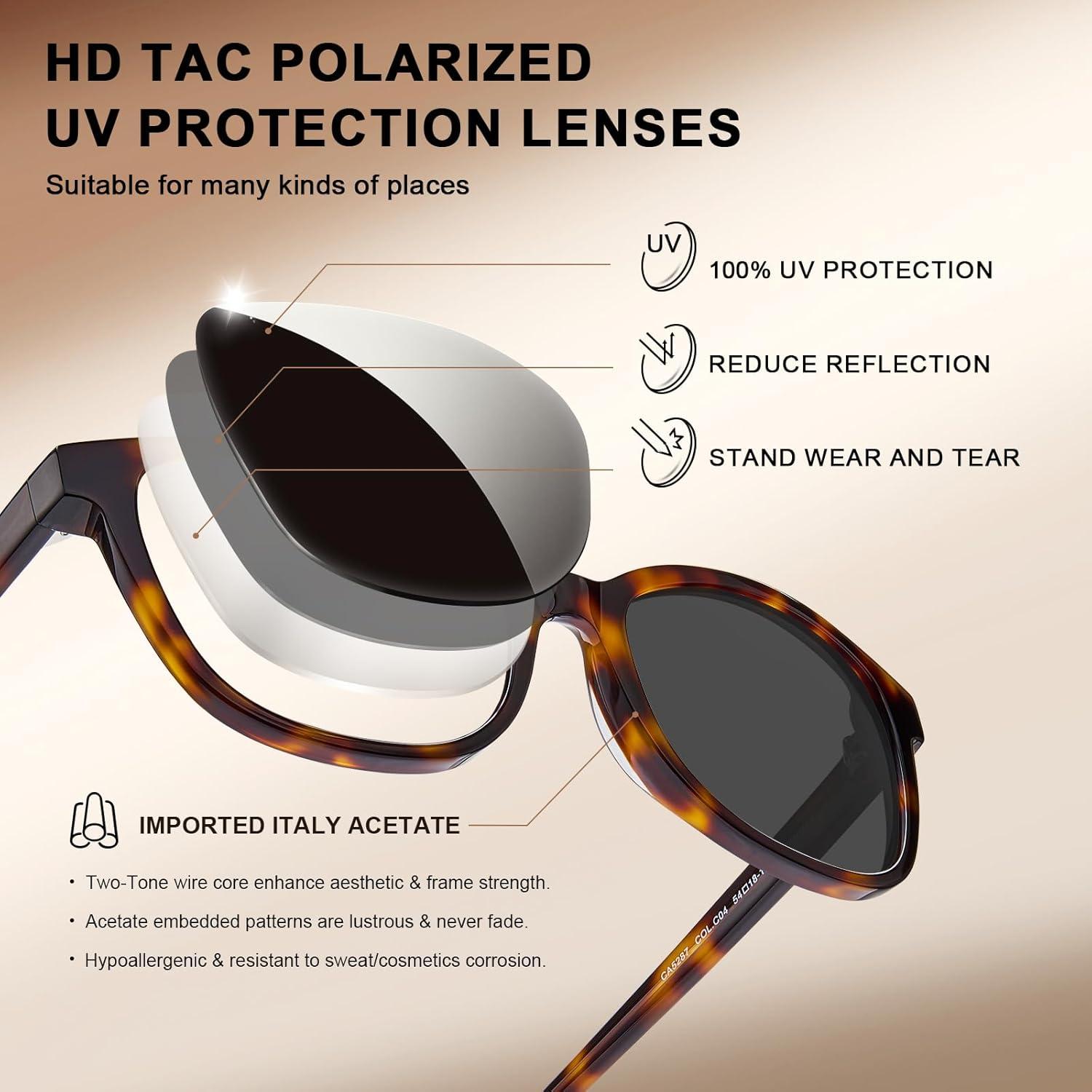 image:imageCARFIA Designer Acetate Womens Polarized Sunglasses Fit Most Face Shapes Trendy Shades UV Protection Hypoallergenic Handmade6 New Tortoise Frame Grey Lens
