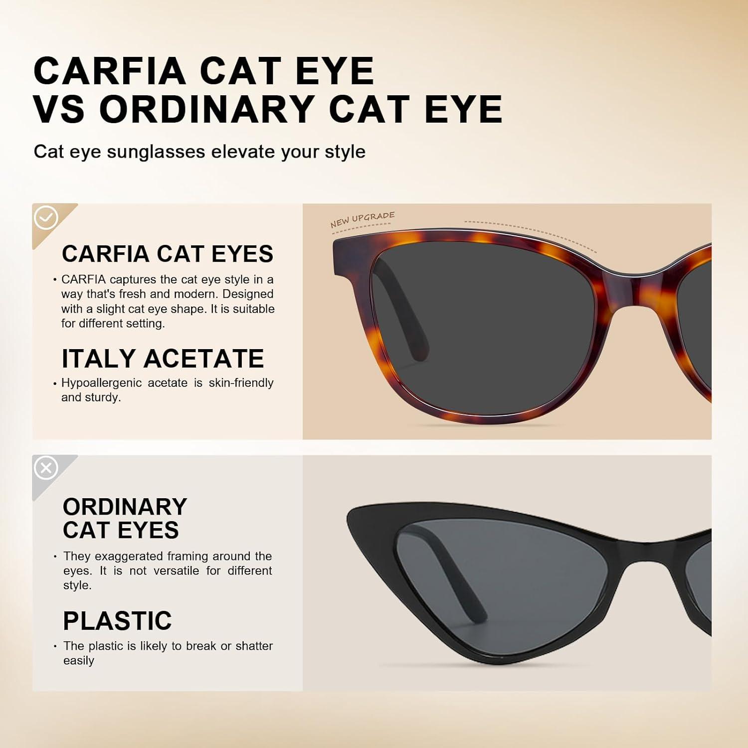 image:imageCARFIA Designer Acetate Womens Polarized Sunglasses Fit Most Face Shapes Trendy Shades UV Protection Hypoallergenic Handmade6 New Tortoise Frame Grey Lens