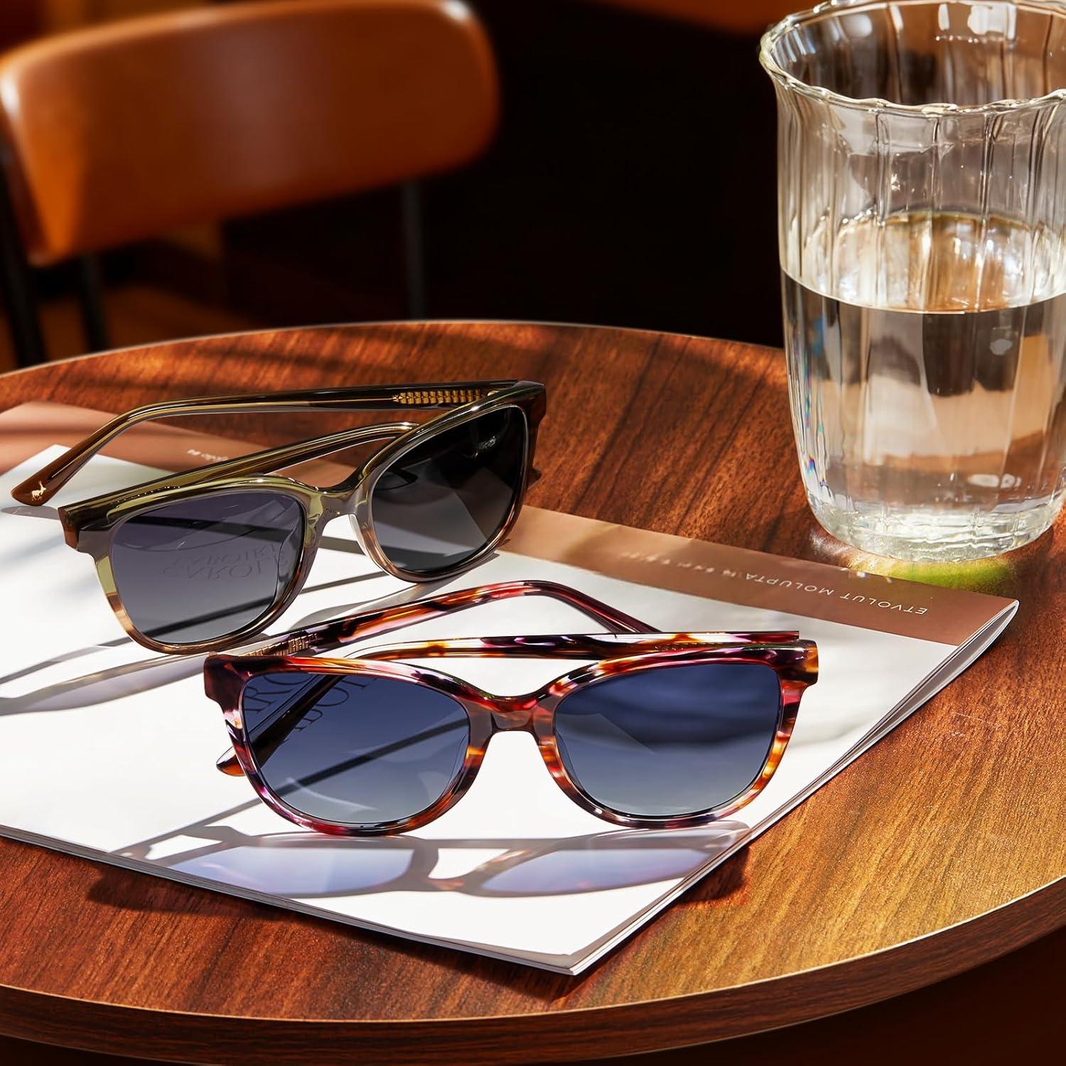 image:imageCARFIA Designer Acetate Womens Polarized Sunglasses Fit Most Face Shapes Trendy Shades UV Protection Hypoallergenic Handmade6 Redbrown Floral Frame Gradient Blue Lens