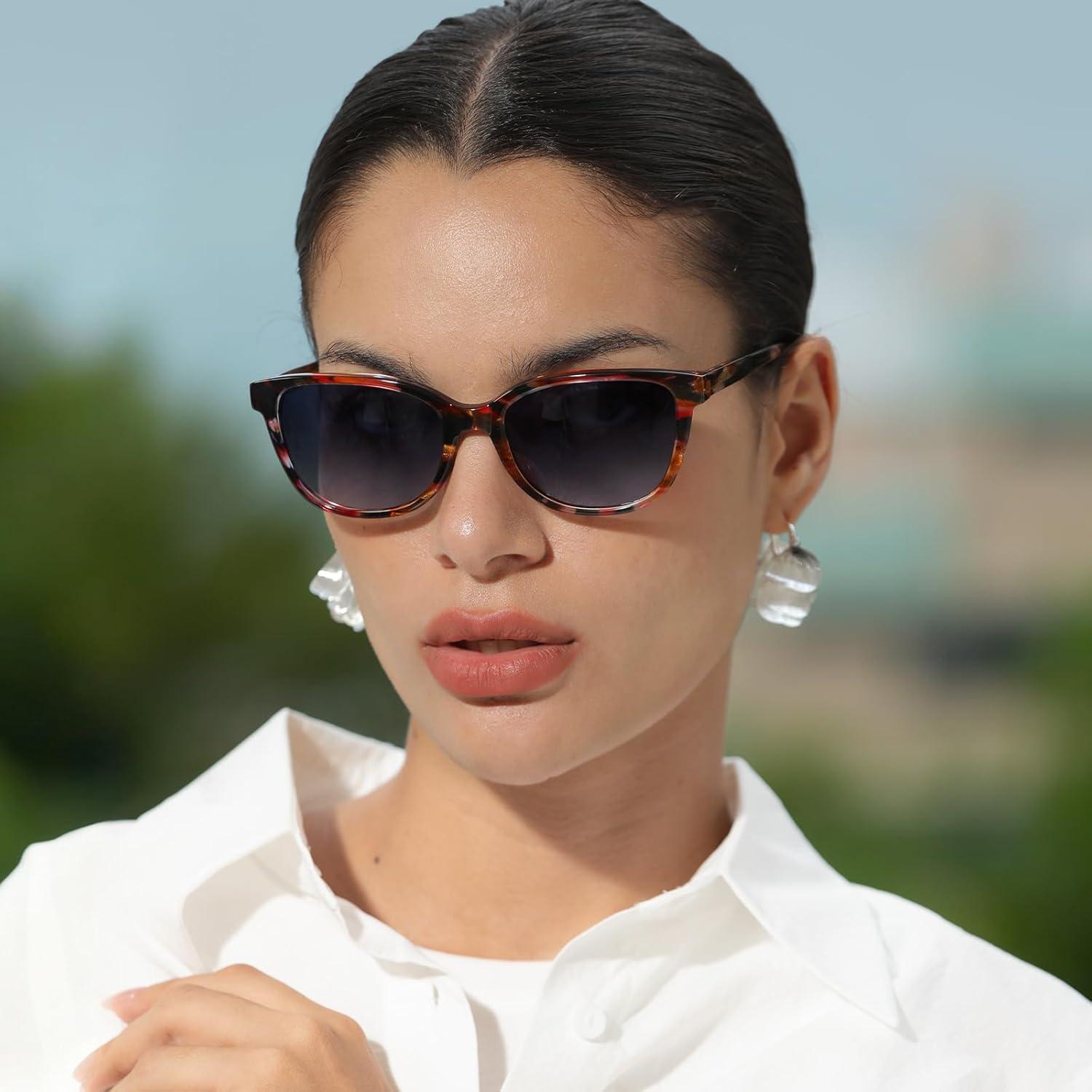 image:imageCARFIA Designer Acetate Womens Polarized Sunglasses Fit Most Face Shapes Trendy Shades UV Protection Hypoallergenic Handmade6 Redbrown Floral Frame Gradient Blue Lens
