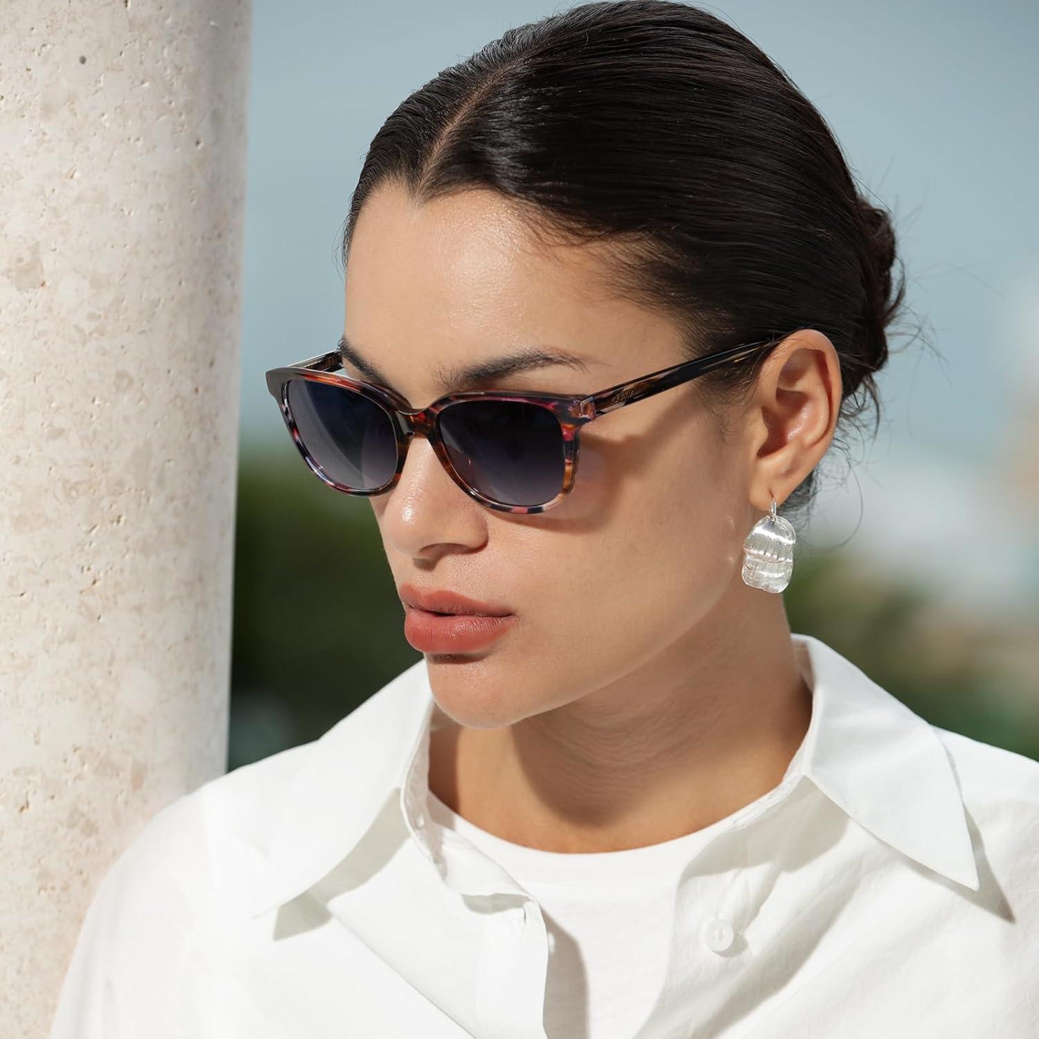 image:imageCARFIA Designer Acetate Womens Polarized Sunglasses Fit Most Face Shapes Trendy Shades UV Protection Hypoallergenic Handmade6 Redbrown Floral Frame Gradient Blue Lens