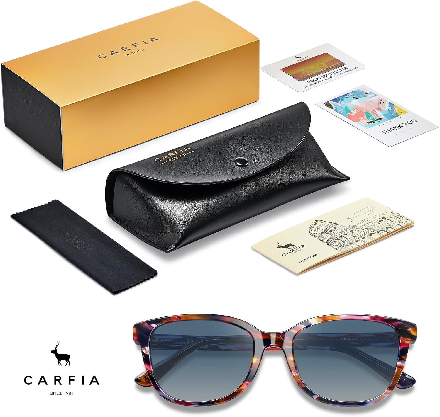 image:imageCARFIA Designer Acetate Womens Polarized Sunglasses Fit Most Face Shapes Trendy Shades UV Protection Hypoallergenic Handmade6 Redbrown Floral Frame Gradient Blue Lens