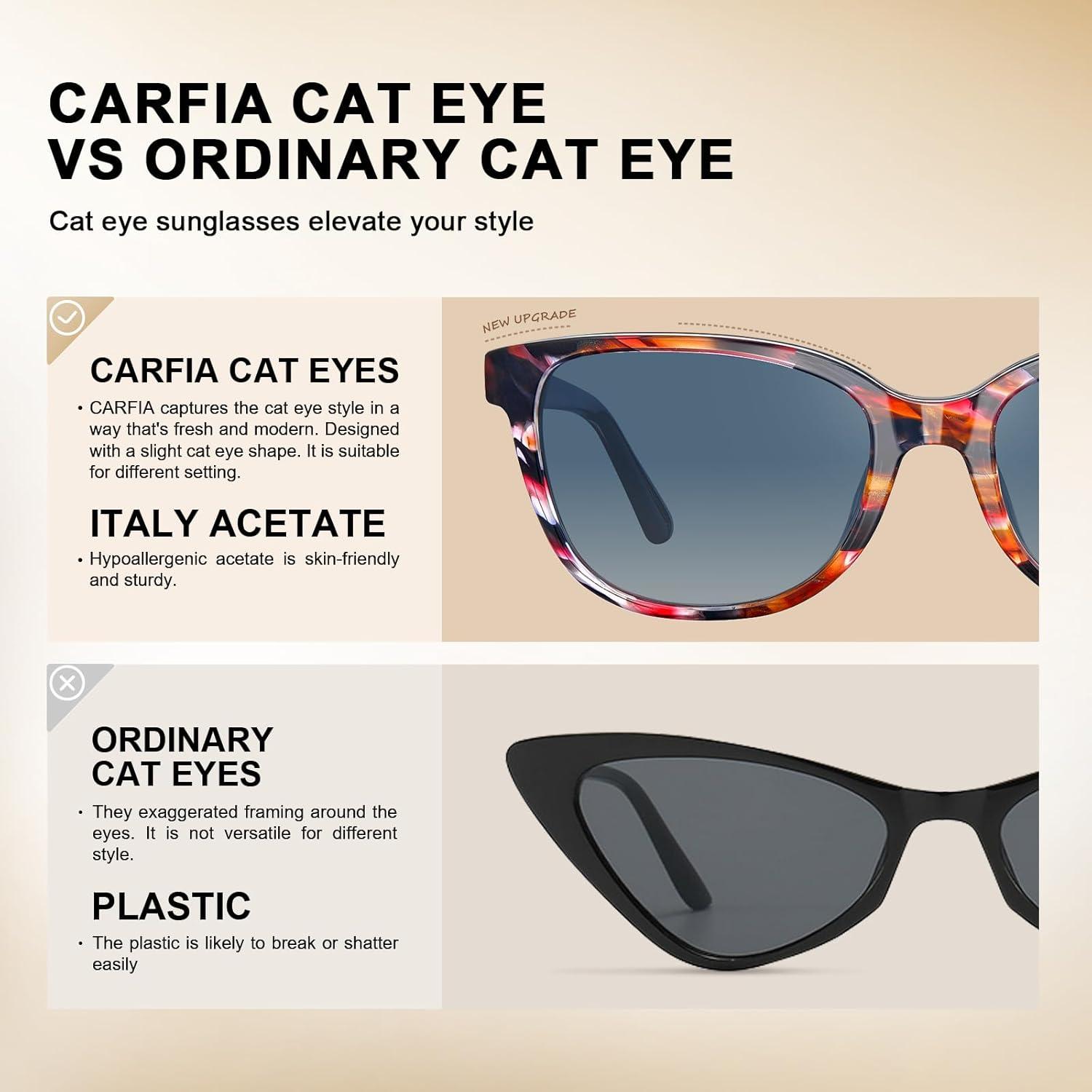 image:imageCARFIA Designer Acetate Womens Polarized Sunglasses Fit Most Face Shapes Trendy Shades UV Protection Hypoallergenic Handmade6 Redbrown Floral Frame Gradient Blue Lens