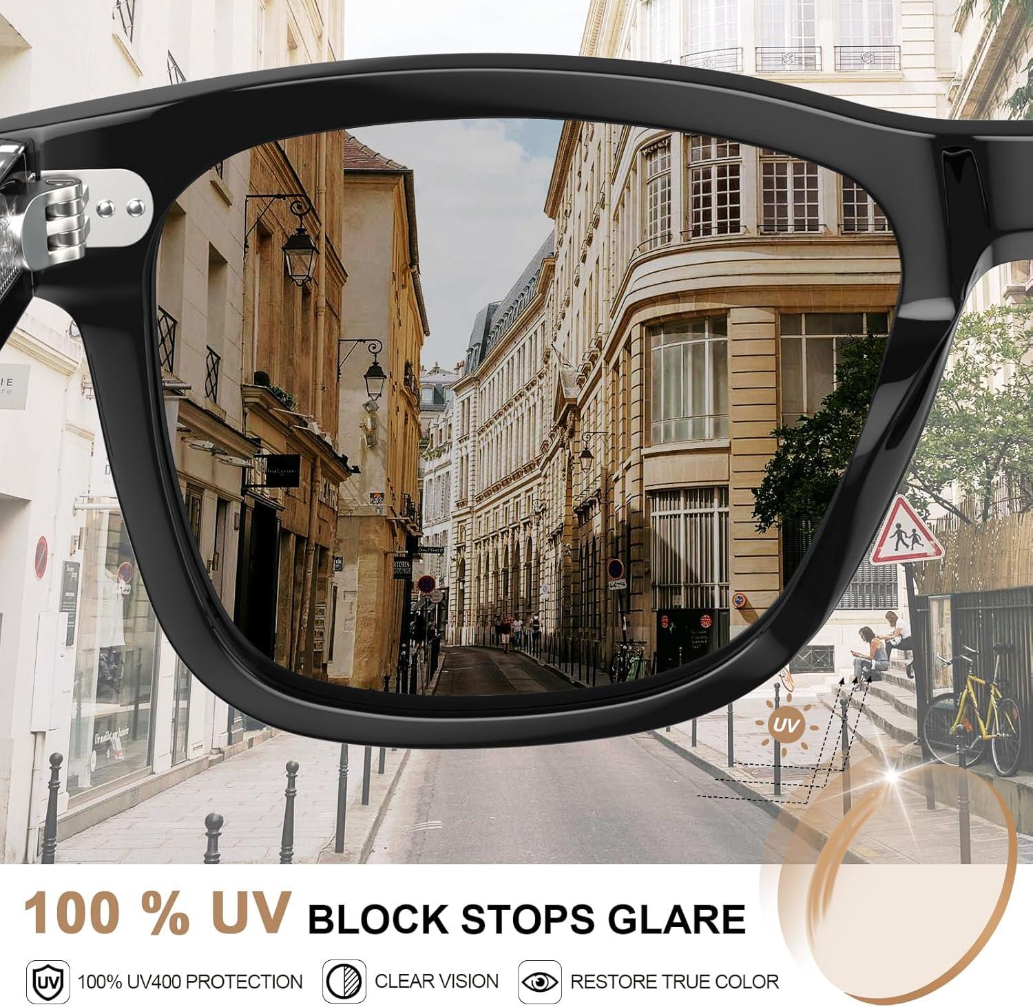 image:imageCARFIA Retro Acetate Polarized Sunglasses for Men UV Protection with Embossed Pattern Wire Core CA2301C1 Black Frame Gray Lens