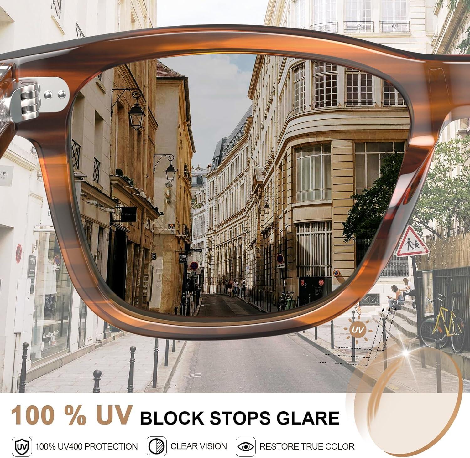 image:imageCARFIA Retro Acetate Polarized Sunglasses for Men UV Protection with Embossed Pattern Wire Core CA2301C2 Brown Striped Frame Gray Lens