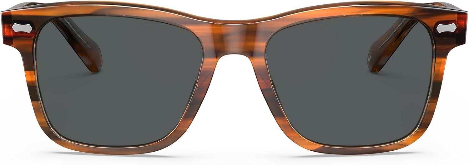 image:imageCARFIA Retro Acetate Polarized Sunglasses for Men UV Protection with Embossed Pattern Wire Core CA2301C2 Brown Striped Frame Gray Lens