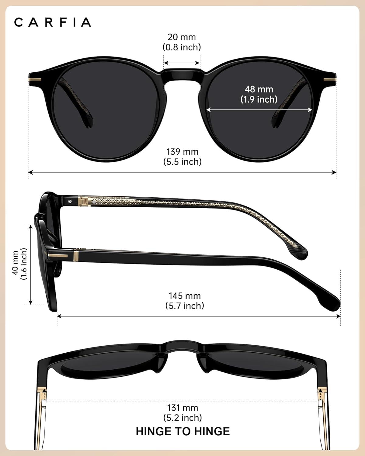 image:imageCARFIA Retro Round Atetate Polarized Sunglasses for Men UV Protection Trendy Keyhole Sunnies Driving Shades Male Eyewears21 Black Frame Grey Lens