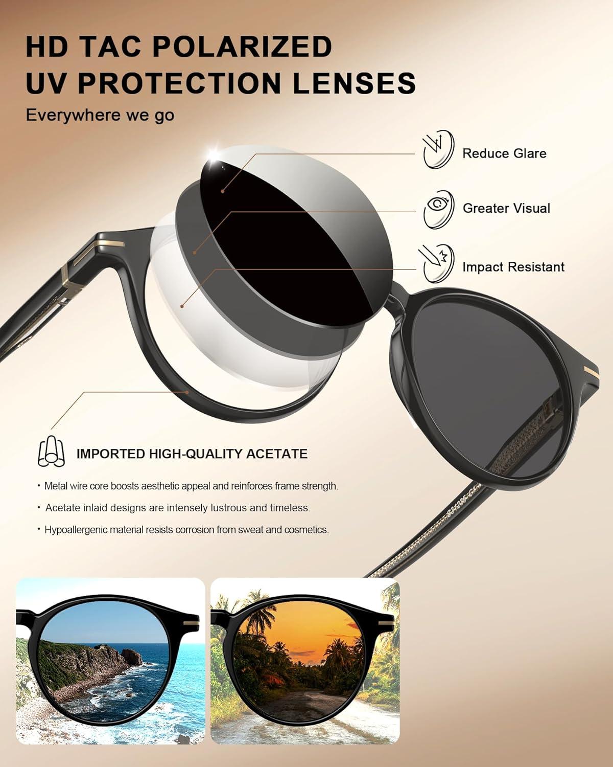 image:imageCARFIA Retro Round Atetate Polarized Sunglasses for Men UV Protection Trendy Keyhole Sunnies Driving Shades Male Eyewears21 Black Frame Grey Lens
