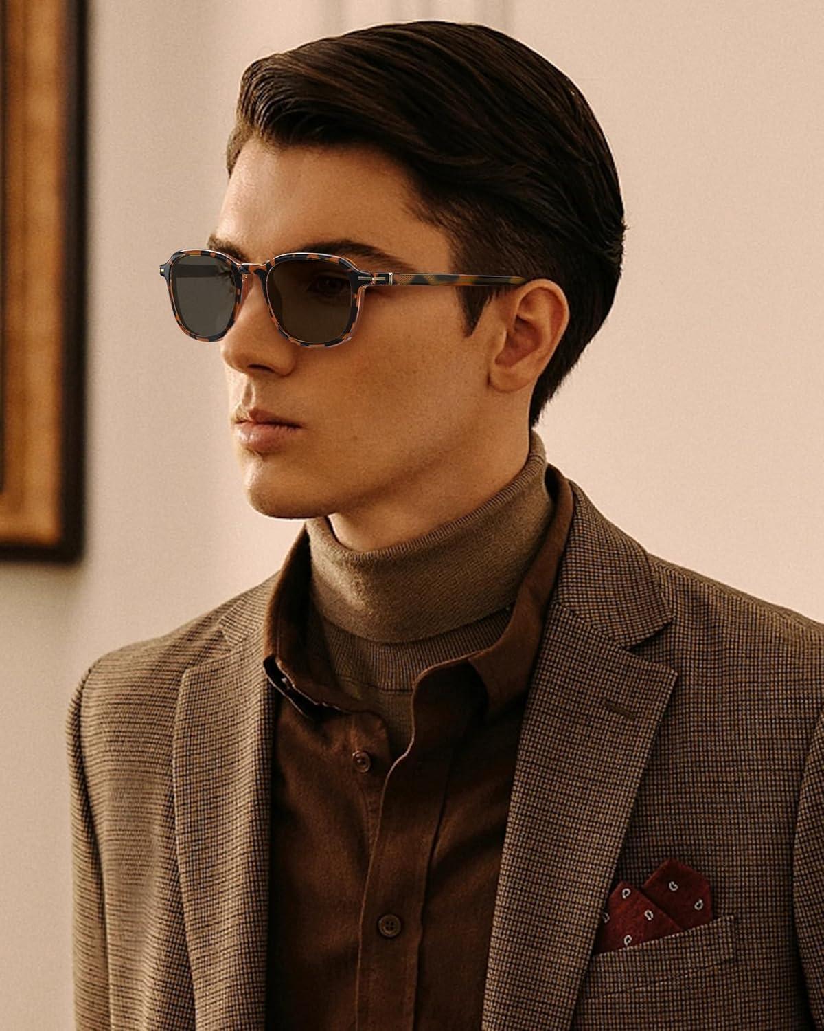 image:imageCARFIA Square Polarized Sunglasses for Men Fashion Geometric Acetate Frame Flexible Driving Golf Shades UV Protection1 Tortoise Frame Grey Lens