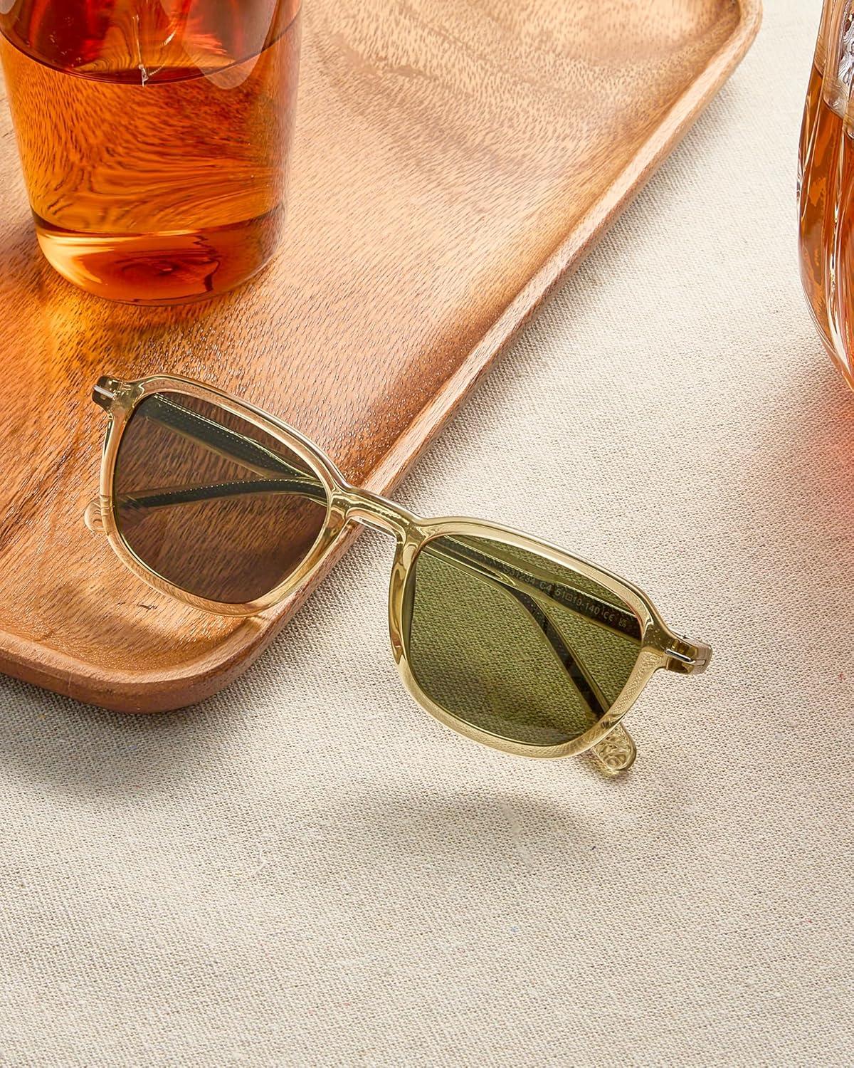 image:imageCARFIA Square Polarized Sunglasses for Men Fashion Geometric Acetate Frame Flexible Driving Golf Shades UV Protection2 Light Yellow Frame Green Lens
