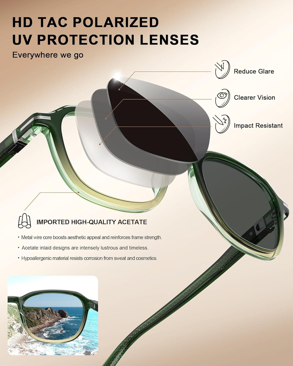 image:imageCARFIA Square Polarized Sunglasses for Men Fashion Geometric Acetate Frame Flexible Driving Golf Shades UV Protection4 Two Tones Frame Grey Lens