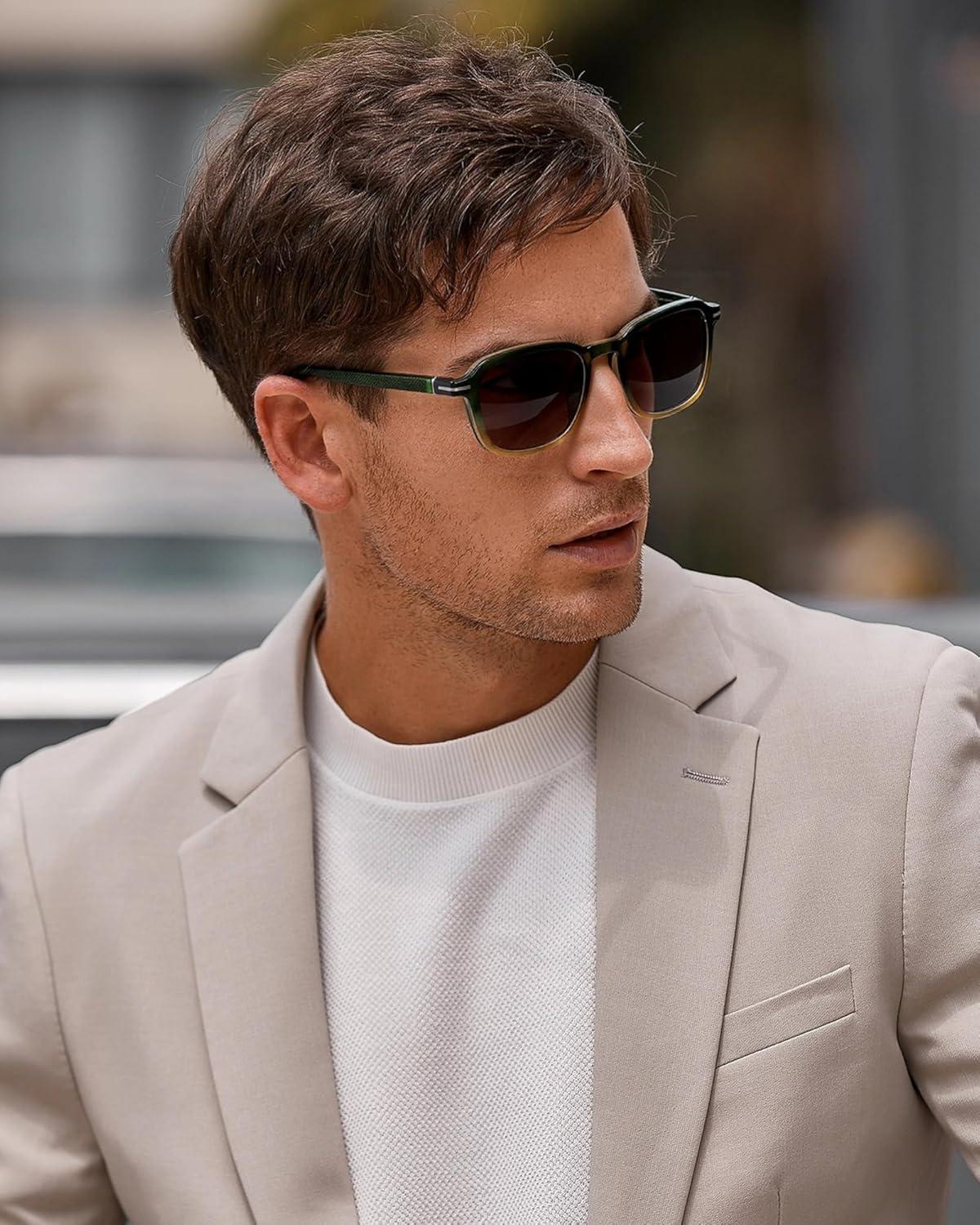 image:imageCARFIA Square Polarized Sunglasses for Men Fashion Geometric Acetate Frame Flexible Driving Golf Shades UV Protection4 Two Tones Frame Grey Lens