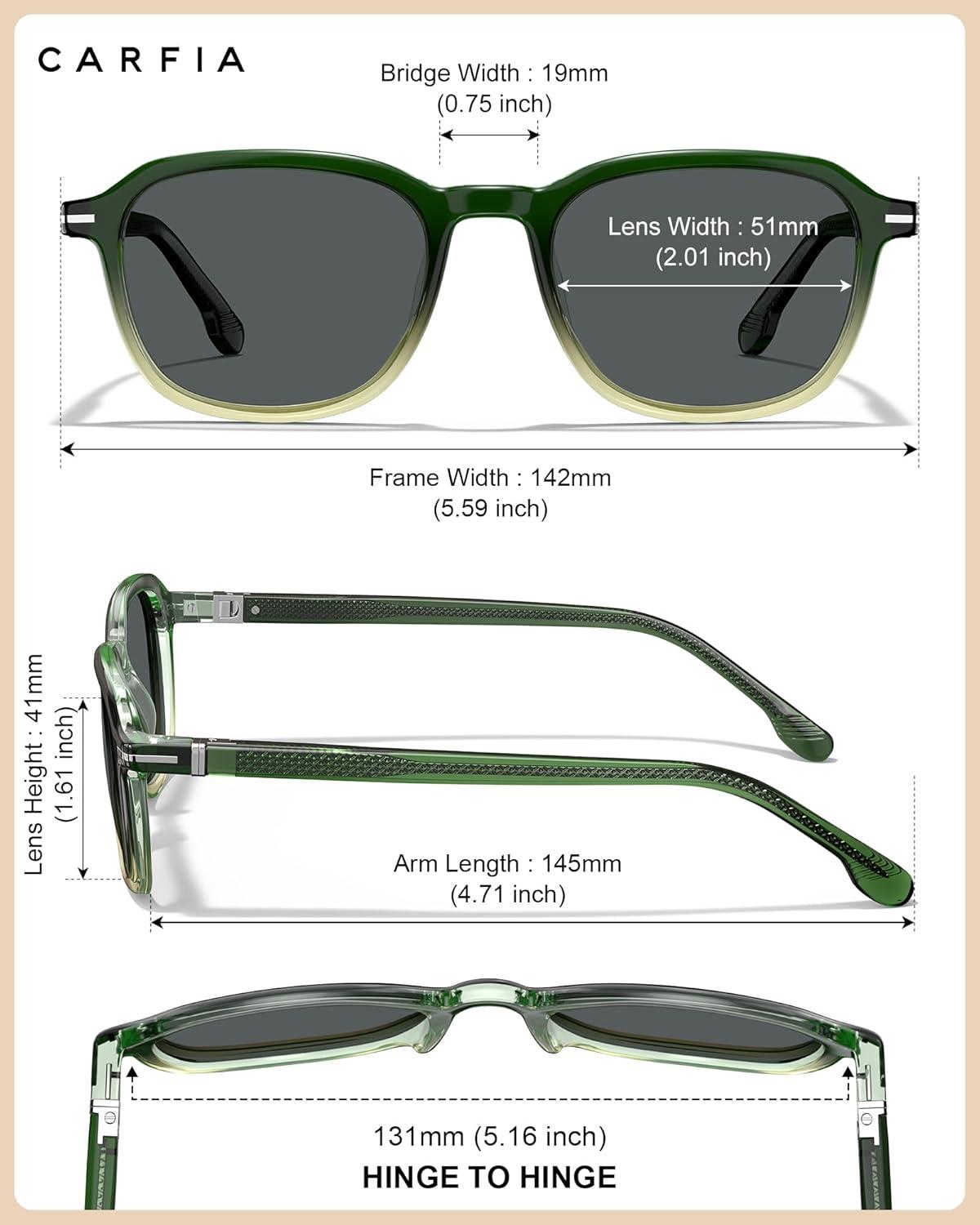 image:imageCARFIA Square Polarized Sunglasses for Men Fashion Geometric Acetate Frame Flexible Driving Golf Shades UV Protection4 Two Tones Frame Grey Lens