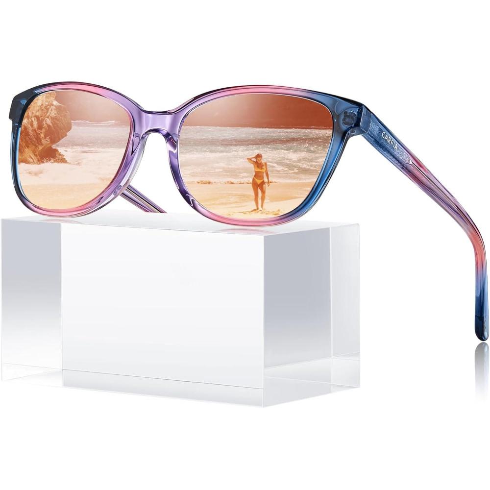 image:imageCARFIA Designer Acetate Womens Polarized Sunglasses Fit Most Face Shapes Trendy Shades UV Protection Hypoallergenic Handmade4 Bluepinkpurple Frame Pink Mirrored Lens