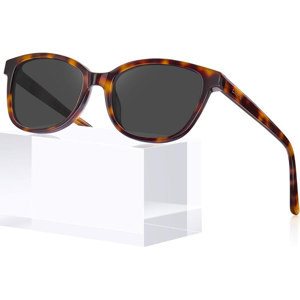 image:imageCARFIA Designer Acetate Womens Polarized Sunglasses Fit Most Face Shapes Trendy Shades UV Protection Hypoallergenic Handmade6 New Tortoise Frame Grey Lens