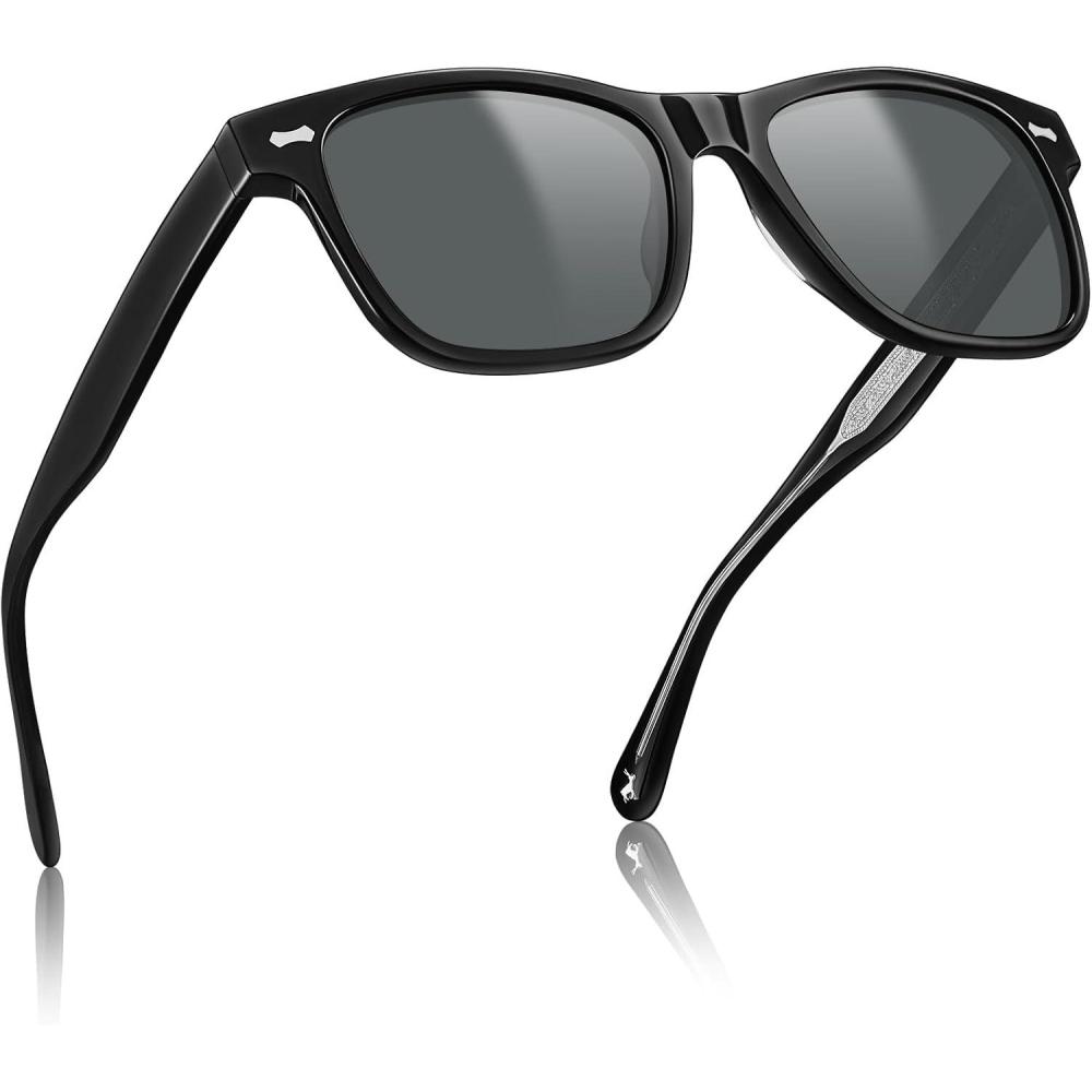 image:imageCARFIA Retro Acetate Polarized Sunglasses for Men UV Protection with Embossed Pattern Wire Core CA2301C1 Black Frame Gray Lens