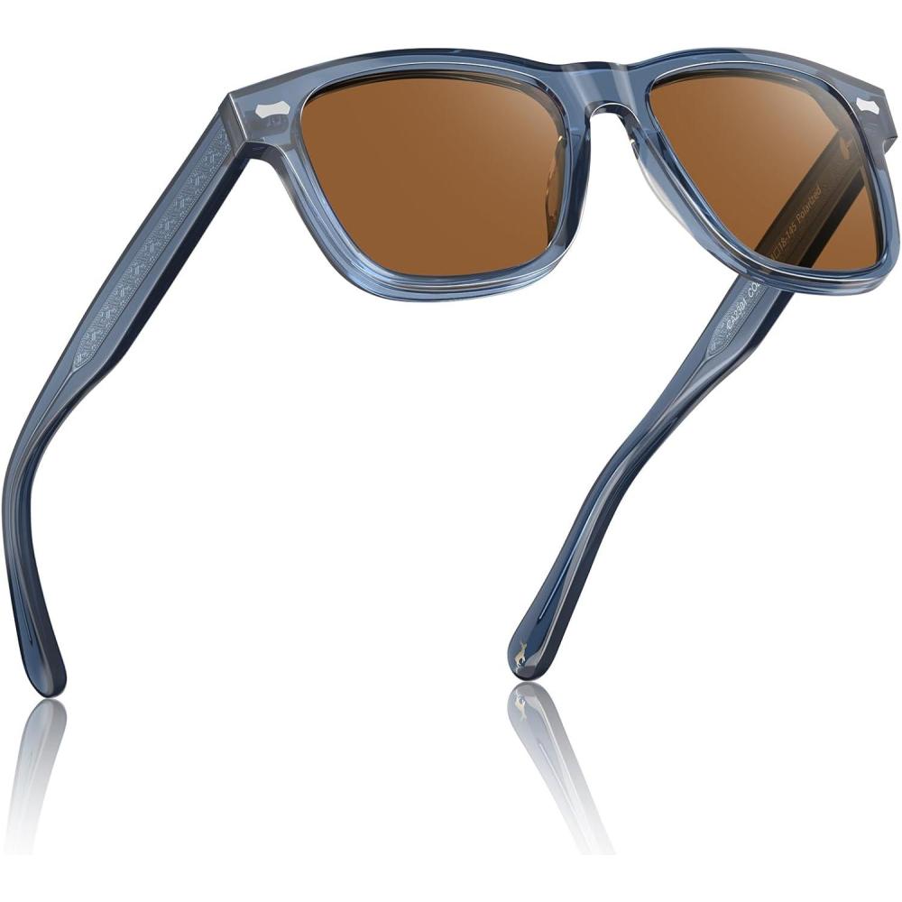 image:imageCARFIA Retro Acetate Polarized Sunglasses for Men UV Protection with Embossed Pattern Wire Core CA2301C6 Clear Blue Gray Frame Brown Lens