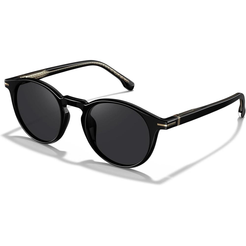 image:imageCARFIA Retro Round Atetate Polarized Sunglasses for Men UV Protection Trendy Keyhole Sunnies Driving Shades Male Eyewears21 Black Frame Grey Lens