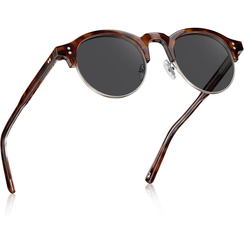 image:imageCARFIA Retro Round Polarized Sunglasses For Men Acetate SemiRimless Frames Driving Sun Glasses UV 400 Protection4 Tortoise Frame Grey Lens