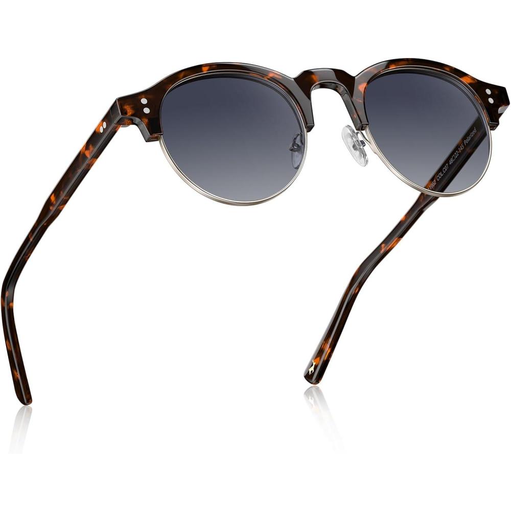 image:imageCARFIA Retro Round Polarized Sunglasses For Men Acetate SemiRimless Frames Driving Sun Glasses UV 400 Protection6 Tortoise Frame Blue Lens