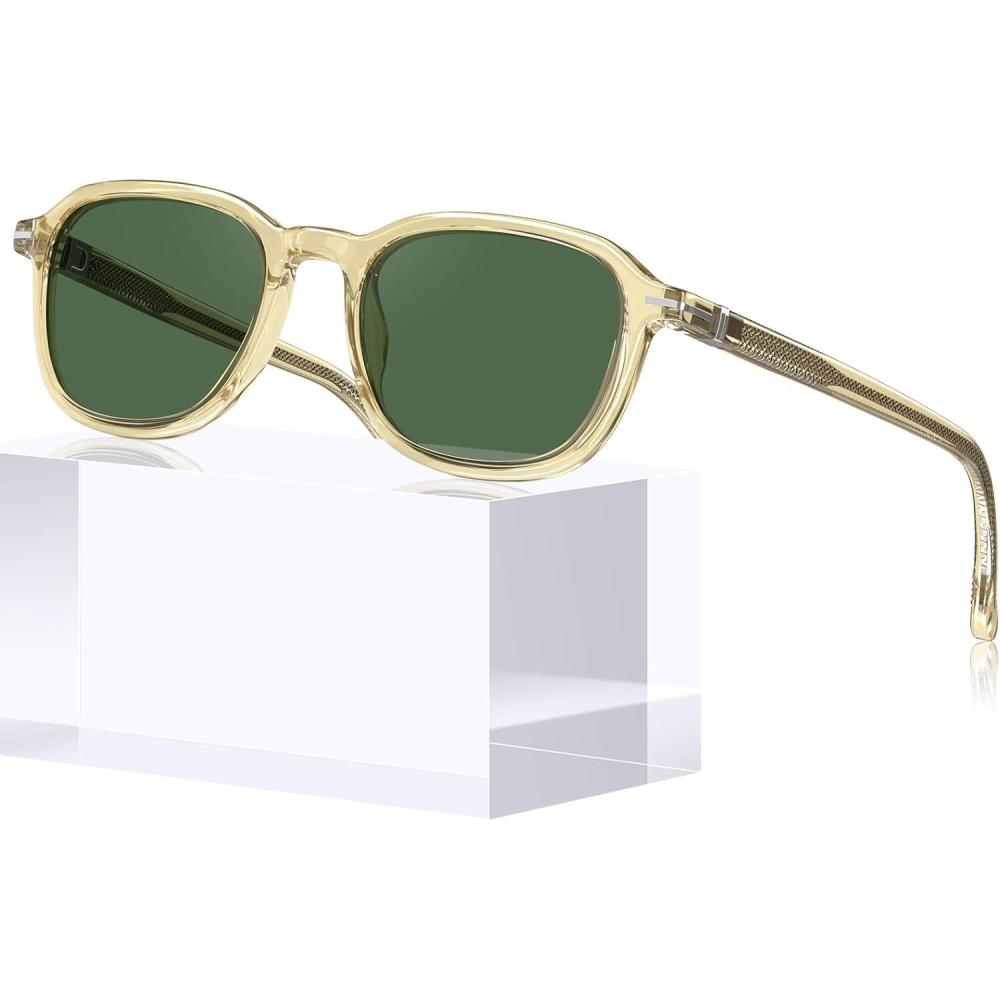 image:imageCARFIA Square Polarized Sunglasses for Men Fashion Geometric Acetate Frame Flexible Driving Golf Shades UV Protection2 Light Yellow Frame Green Lens