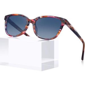 CARFIA Designer Acetate Womens Polarized Sunglasses Fit Most Face Shapes Trendy Shades UV Protection Hypoallergenic Handmade(6. Red&brown Floral Frame Gradient Blue Lens)