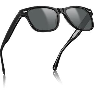 CARFIA Retro Acetate Polarized Sunglasses for Men UV Protection with Embossed Pattern Wire Core CA2301(C1. Black Frame Gray Lens)