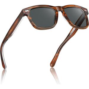 CARFIA Retro Acetate Polarized Sunglasses for Men UV Protection with Embossed Pattern Wire Core CA2301(C2. Brown Striped Frame Gray Lens)
