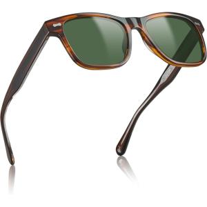 CARFIA Retro Acetate Polarized Sunglasses for Men UV Protection with Embossed Pattern Wire Core CA2301(C3-1. Brown Striped Frame Green Lens)